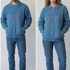 VTG Blast Fleece women 90s Vintage Half-Zip Jumper Green blue bohemian  Sz M.
